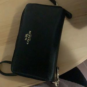 Coach black leather double zipper wallet wristlet